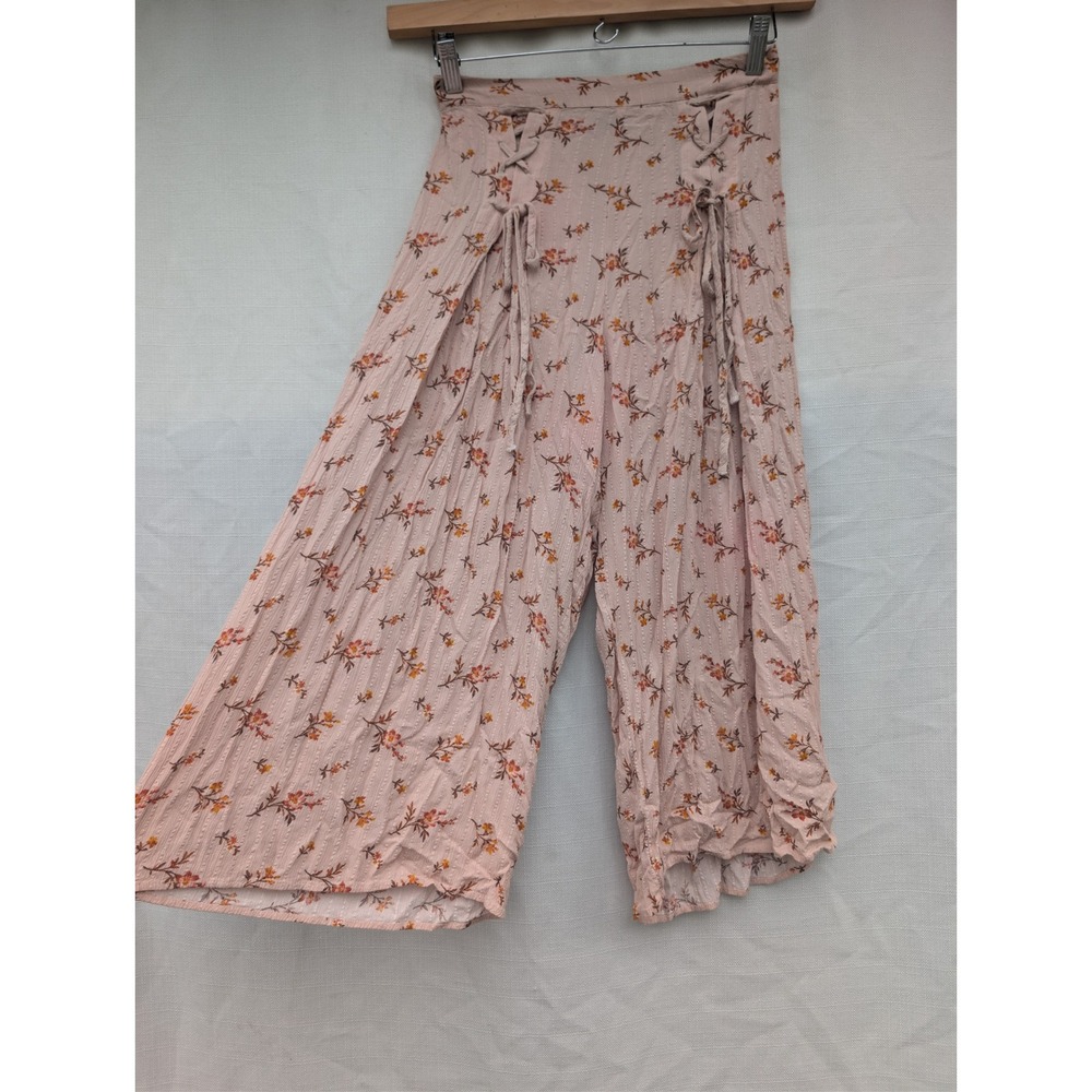 American Eagle Floral Lace Up Wide Leg Pants Pink Boho High Waist Small